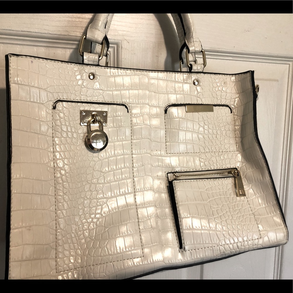 Just Fab faux white leather purse with Gold accents